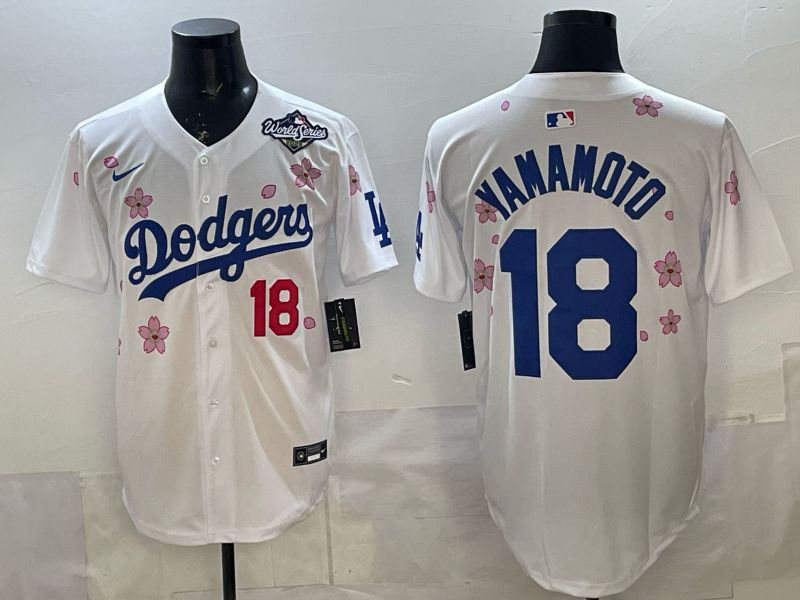 Men Los Angeles Dodgers #18 Yamamoto White Sakura Edition 2026 Nike MLB Jersey 0010->los angeles dodgers->MLB Jersey